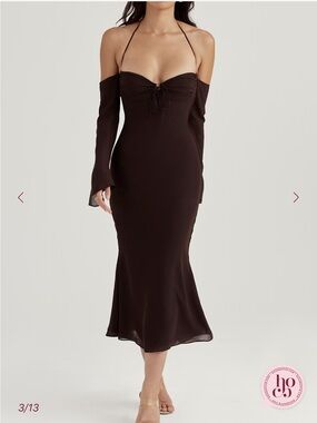 House of CB Chocolate Brown One-Shoulder Midi Dress